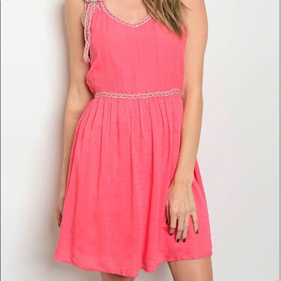 Dresses & Skirts - Women’s midi dress coral color crochet details